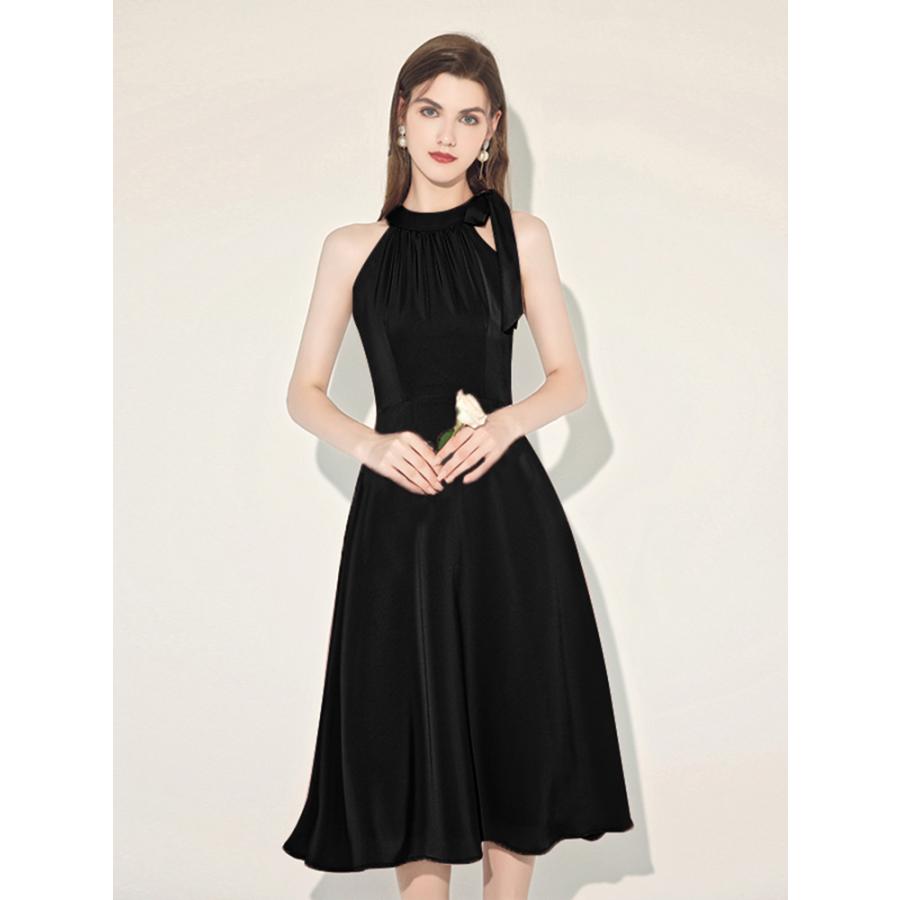 カラードレス ピンク ブラック ワインレッド パーティードレス フォーマル ミディアムドレス 結婚式 二次会 発表会 演奏会 アメリカンスリーブ ホルターネック ゲストドレス 披露宴 カクテルドレス ブライダル お呼ばれ 成人式 卒業式 袖なし セレモニー ワンピース