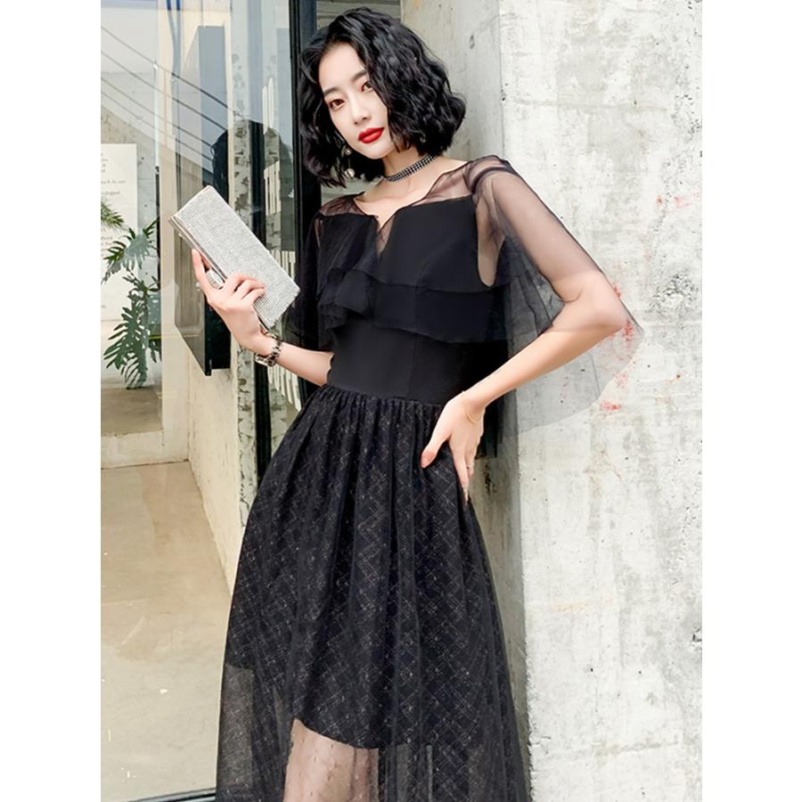 カラードレス ファスナー パーティードレス フォーマル ミニドレス 結婚式 二次会 披露宴 発表会 演奏会 半袖 サテン ブラック カクテルドレス アシンメトリー ゲストドレス ウエディングドレス 謝恩会 食事会 同窓会 カクテルドレス ブライダル 大人 大きいサイズ