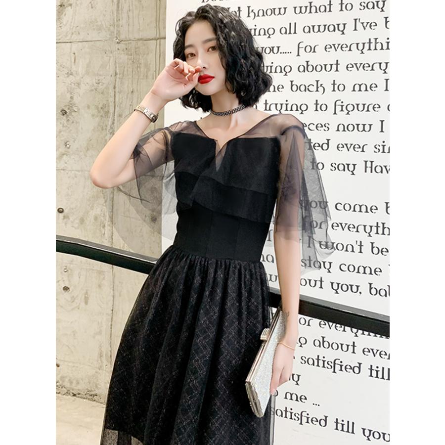 カラードレス ファスナー パーティードレス フォーマル ミニドレス 結婚式 二次会 披露宴 発表会 演奏会 半袖 サテン ブラック カクテルドレス アシンメトリー ゲストドレス ウエディングドレス 謝恩会 食事会 同窓会 カクテルドレス ブライダル 大人 大きいサイズ