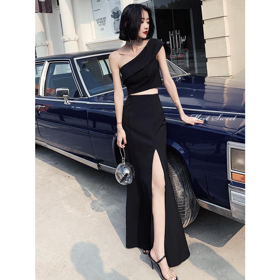 カラードレス ファスナー ワンショルダー ブラック パーティードレス フォーマル ロングドレス 結婚式 二次会 披露宴 発表会 演奏会 スリット マーメイドドレス ゲストドレス ウエディングドレス コンサート コンクール カクテルドレス ブライダル 花嫁 大きいサイズ