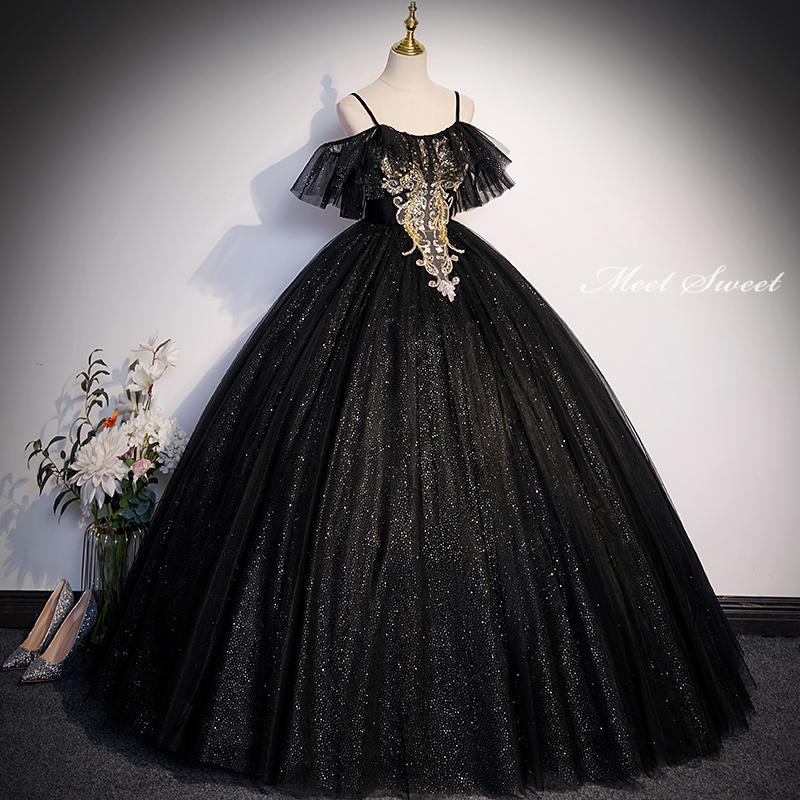 カラードレス 編み上げ ブラック 刺繍 黒 ステージドレス ロングドレス 結婚式 二次会 発表会 演奏会 ウェディングドレス ウエディングドレス プリンセスドレス イブニングドレス コンサート コンクール パーティードレス ブライダル 花嫁 披露宴 プリンセスラインドレス