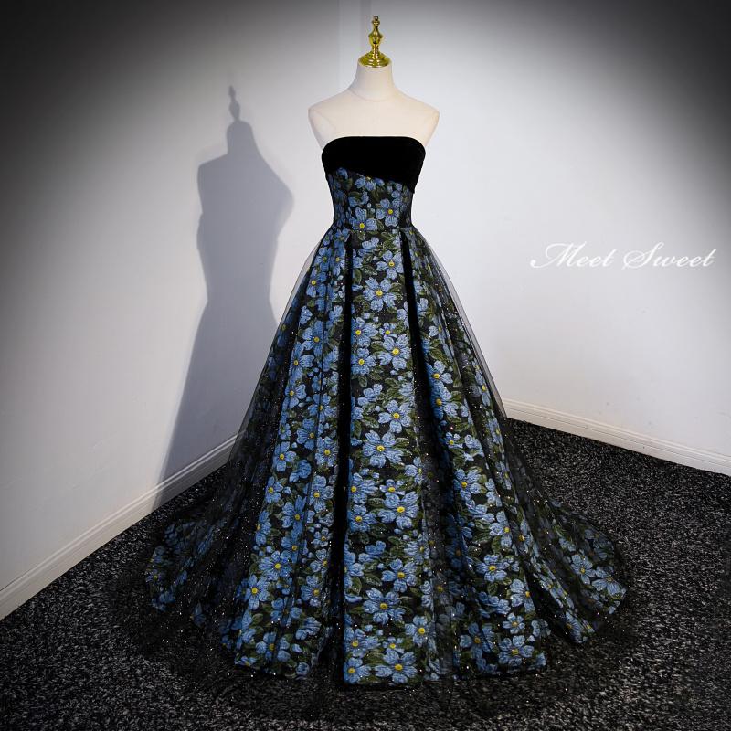 カラードレス 編み上げ 花柄 ビスチェ ベアトップ ロングドレス 結婚式 二次会 発表会 演奏会 ウェディ..