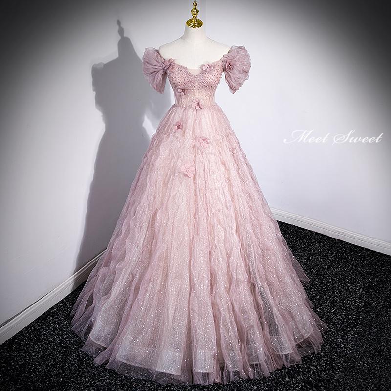 乐天商城 - カラードレス 編み上げ ピンク フラワー ステージドレス ロングドレス 結婚式 二次会 発表会 演奏会 ウェディングドレス ウエディングドレス プリンセスドレス イブニングドレス コンサート コンクール パーティードレス ブライダル 花嫁 披露宴 プリンセスラインドレス
