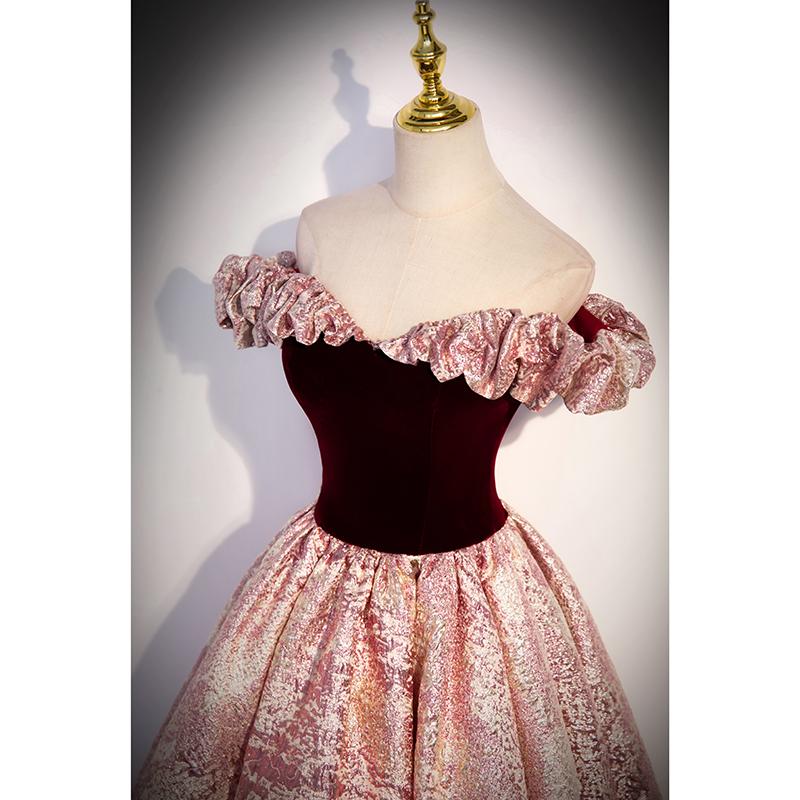 カラードレス 編み上げ 赤 オフショルダー ステージドレス ロングドレス 結婚式 二次会 発表会 演奏会 ウェディングドレス ウエディングドレス プリンセスドレス イブニングドレス コンサート コンクール パーティードレス ブライダル 花嫁 披露宴 プリンセスラインドレス