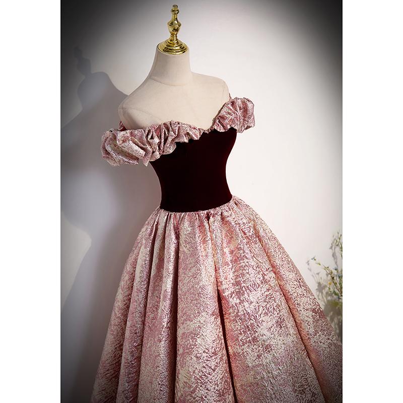 カラードレス 編み上げ 赤 オフショルダー ステージドレス ロングドレス 結婚式 二次会 発表会 演奏会 ウェディングドレス ウエディングドレス プリンセスドレス イブニングドレス コンサート コンクール パーティードレス ブライダル 花嫁 披露宴 プリンセスラインドレス