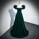 カラードレス 編み上げ グリーン パフスリーブ ステージドレス ロングドレス 結婚式 二次会 発表会 演奏会 ウェディングドレス ウエディングドレス Aラインドレス イブニングドレス コンサート コンクール パーティードレス ブライダル 花嫁 披露宴 スレンダードレス(4)