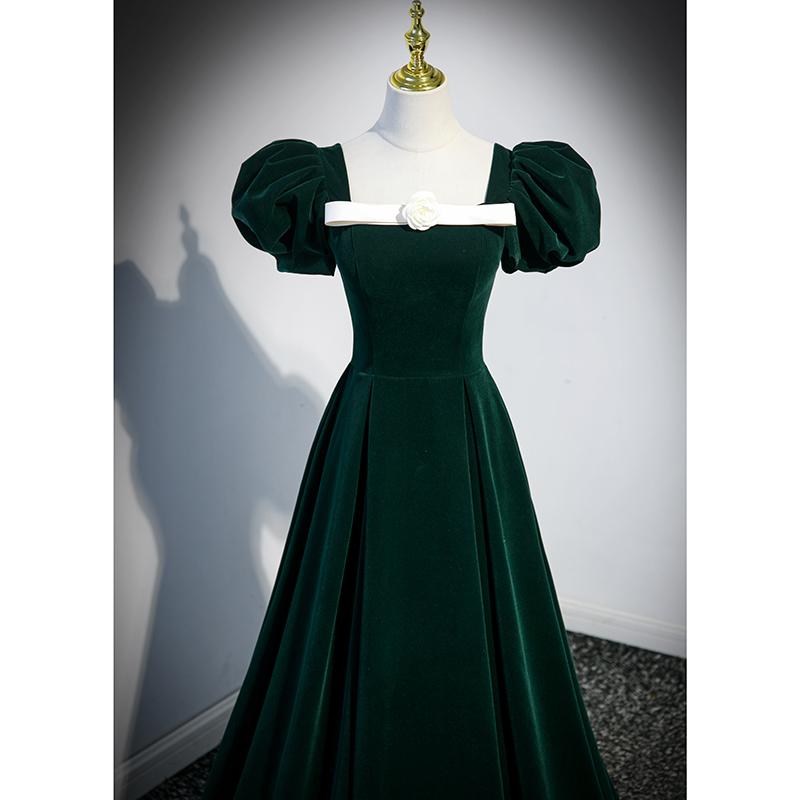 【マラソンP2倍×最大2000円クーポン 10/27 9:59まで】カラードレス 編み上げ グリーン パフスリーブ ステージドレス ロングドレス 結婚式 二次会 発表会 演奏会 ウェディングドレス ウエディングドレス Aラインドレス イブニングドレス コンサート コンクール