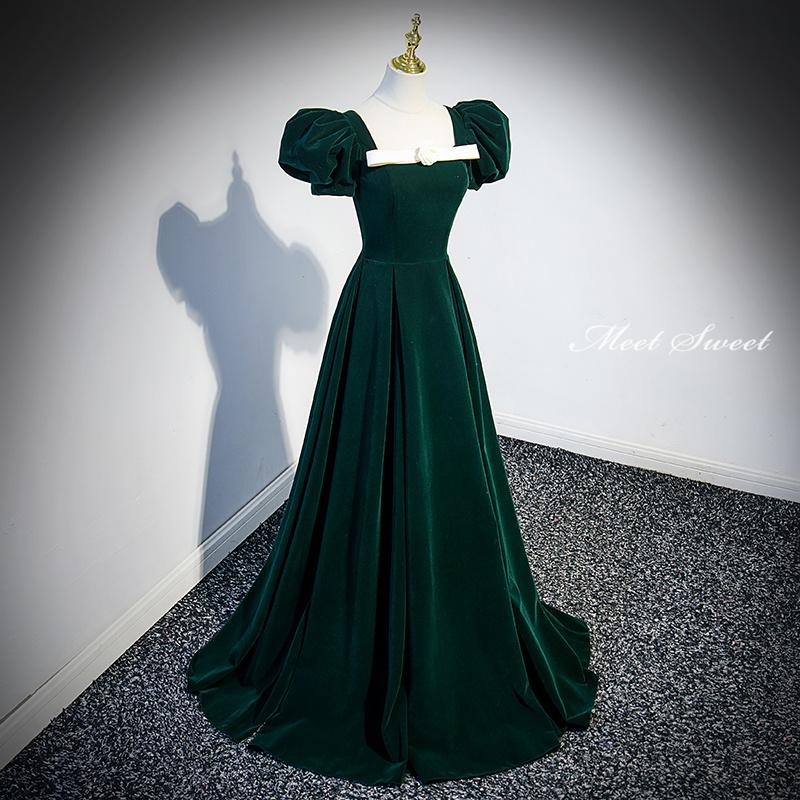 【マラソンP2倍×最大2000円クーポン 10/27 9:59まで】カラードレス 編み上げ グリーン パフスリーブ ステージドレス ロングドレス 結婚式 二次会 発表会 演奏会 ウェディングドレス ウエディングドレス Aラインドレス イブニングドレス コンサート コンクール