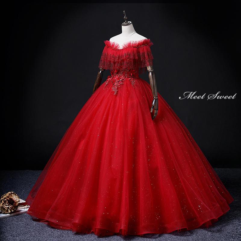 カラードレス 編み上げ レッド オフショルダー ロングドレス 結婚式 二次会 発表会 演奏会 ウェディングドレス ウエディングドレス 花嫁 前撮り Aラインドレス イブニングドレス コンサート パーティードレス ブライダル 披露宴 舞台演出衣装 プリンセスラインドレス