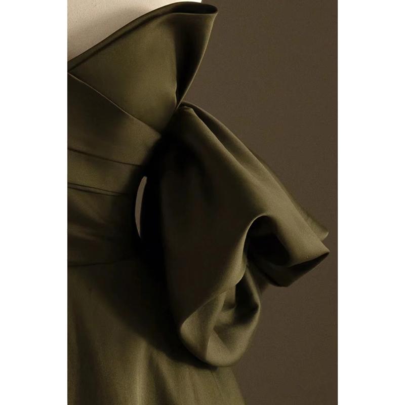 カラードレス 編み上げ グリーン 半袖 サテン ロングドレス 結婚式 二次会 発表会 演奏会 ウェディングドレス ウエディングドレス 花嫁 前撮り プリンセスドレス イブニングドレス コンサート パーティードレス ブライダル 披露宴 オフショルダー プリンセスラインドレス