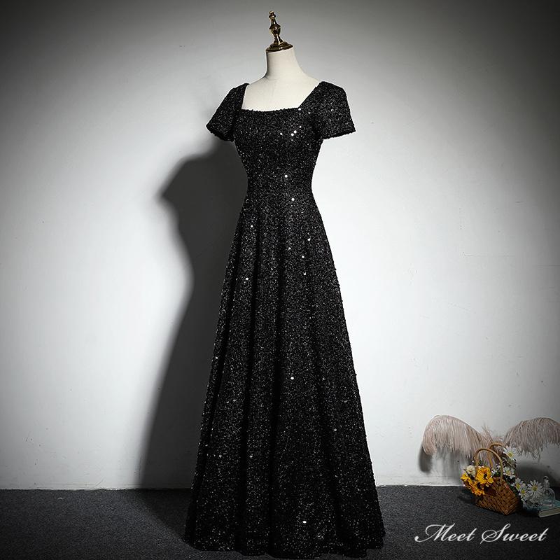 カラードレス ファスナー ブラック 黒 半袖 ロングドレス 結婚式 二次会 発表会 演奏会 ウェディングドレス ウエディングドレス 花嫁 前撮り 大人 Aラインドレス イブニングドレス コンサート パーティードレス ブライダル 披露宴 舞台 ステージ衣装 スレンダードレス