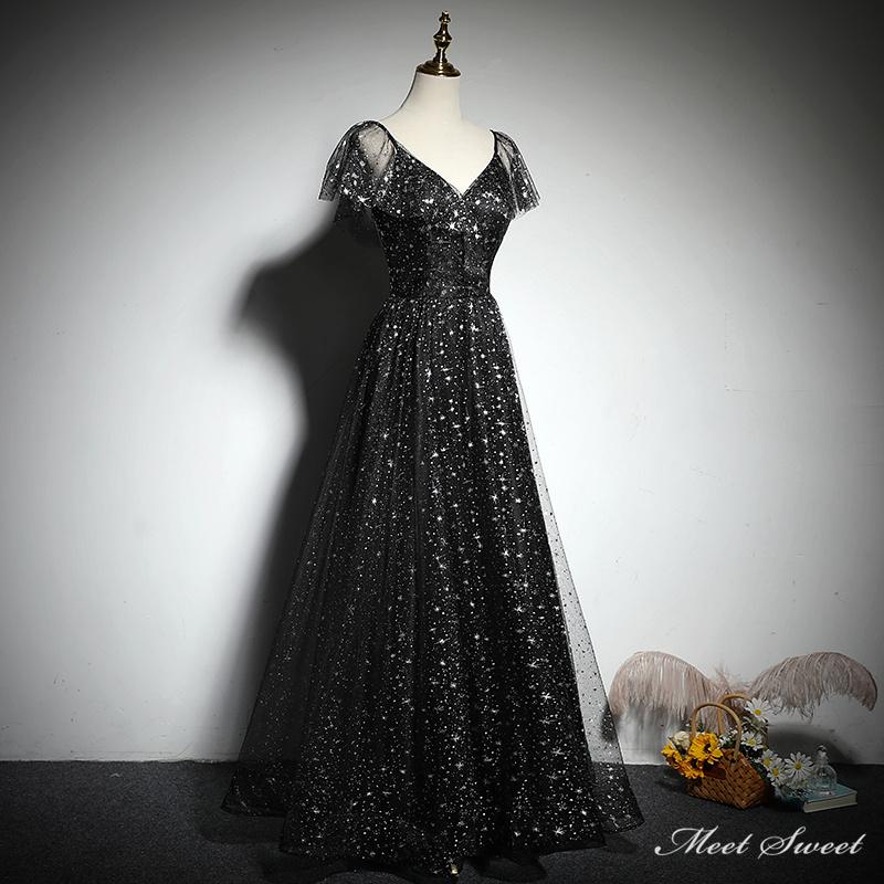 カラードレス 編み上げ ブラック 黒 袖付き ロングドレス 結婚式 二次会 発表会 演奏会 ウェディングドレス ウエディングドレス 花嫁 前撮り 大人 Aラインドレス イブニングドレス コンサート パーティードレス ブライダル 披露宴 舞台 ステージ衣装 スレンダードレス