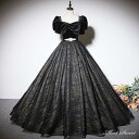 カラードレス 編み上げ ブラック パフスリーブ ロングドレス 結婚式 二次会 発表会 演奏会 ウェディングドレス ウエディングドレス 花嫁 前撮り Aラインドレス イブニングドレス コンサート パーティードレス ブライダル 披露宴 舞台演出衣装 半袖 プリンセスドレス