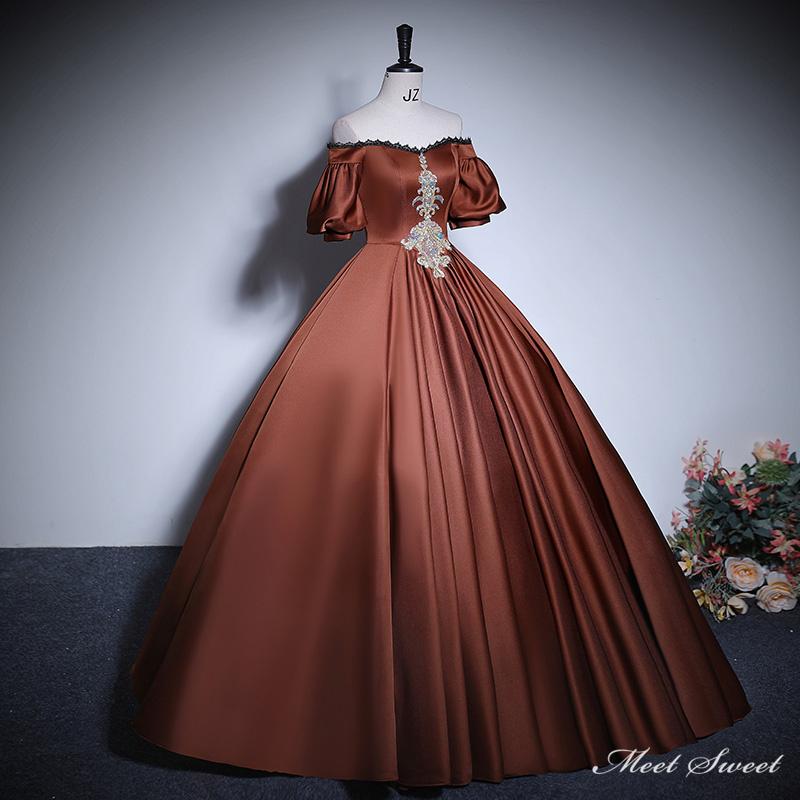 カラードレス 編み上げ ブラウン コーヒー ロングドレス 結婚式 二次会 発表会 演奏会 ウェディングドレス ウエディングドレス 花嫁 前撮り プリンセスドレス イブニングドレス コンサート パーティードレス ブライダル 披露宴 成人式 卒業式 プリンセスラインドレス