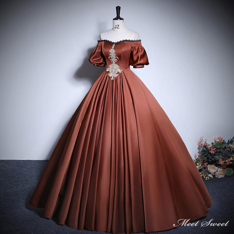 カラードレス 編み上げ ブラウン コーヒー ロングドレス 結婚式 二次会 発表会 演奏会 ウェディングドレス ウエディングドレス 花嫁 前撮り プリンセスドレス イブニングドレス コンサート パーティードレス ブライダル 披露宴 成人式 卒業式 プリンセスラインドレス