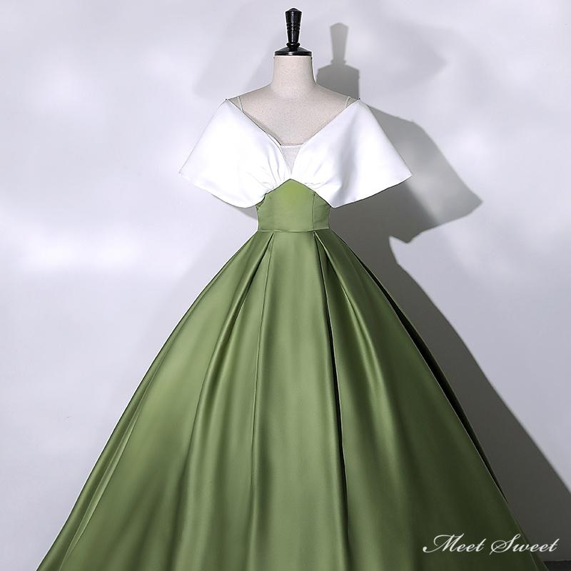 カラードレス 編み上げ ホワイト グリーン ロングドレス 結婚式 二次会 発表会 演奏会 ウェディングドレス ウエディングドレス 花嫁 前撮り プリンセスドレス イブニングドレス コンサート パーティードレス ブライダル 披露宴 舞台演出衣装 プリンセスラインドレス
