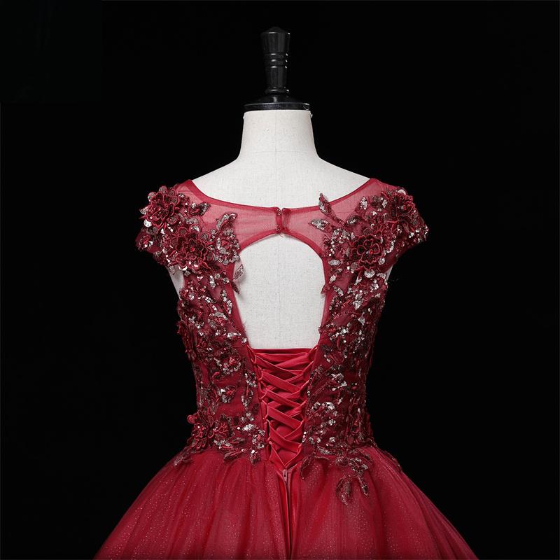 カラードレス 編み上げ ワインレッド 半袖 赤 ロングドレス 結婚式 二次会 発表会 演奏会 ウェディングドレス ウエディングドレス 花嫁 前撮り プリンセスドレス イブニングドレス コンサート パーティードレス ブライダル 披露宴 舞台演出衣装 プリンセスラインドレス