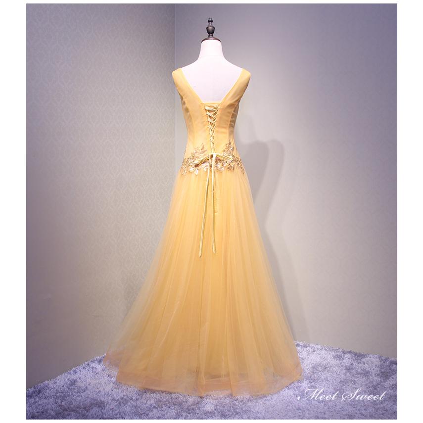【マラソンP2倍×最大2000円クーポン 10/27 9:59まで】カラードレス 編み上げ イエロー ローウエスト ロングドレス 結婚式 二次会 発表会 演奏会 ウェディングドレス ウエディングドレス 花嫁 袖なし Aラインドレス イブニングドレス コンサート パーティードレス