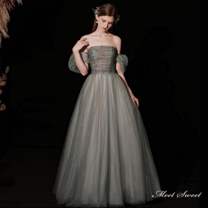 カラードレス 編み上げ グリーン カーキ 半袖 ロングドレス 結婚式 二次会 発表会 演奏会 ウェディングドレス ウエディングドレス 花嫁 前撮り プリンセスドレス イブニングドレス コンサート パーティードレス ブライダル 披露宴 舞台演出衣装 プリンセスラインドレス