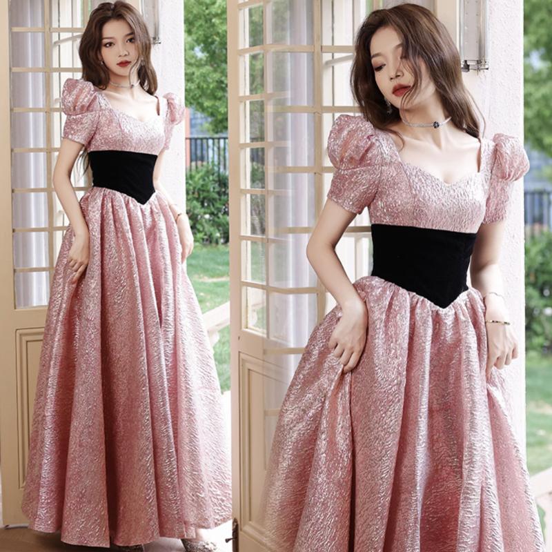 カラードレス ファスナー ピンク 半袖 ロングドレス 結婚式 二次会 発表会 演奏会 ウェディングドレス ウエディングドレス 花嫁 前撮り プリンセスラインドレス イブニングドレス パーティードレス ブライダル 披露宴 カクテルドレス フォーマルドレス ステージドレス