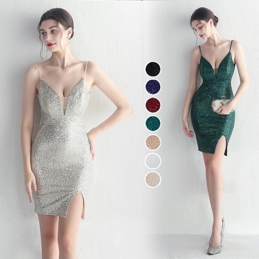 カラードレス ミニドレス パーティードレス 結婚式 二次会 発表会 演奏会 演出 スパンコール ファスナー 袖なし フォーマルドレス カクテルドレス 謝恩会 イブニングドレス ミディアムドレス ワンピース ブラック ネイビー グリーン ワインレッド ゴールド シルバー ホワイト