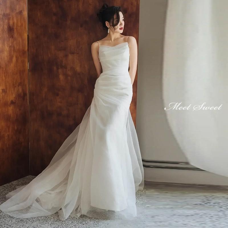 ウェディングドレス ウエディングドレス 二次会 結婚式 前撮り ブライダル ロングドレス 花嫁 スレンダードレス マーメイドドレス 白 キャミソール ファスナー 海外挙式 フォトウェディング オフホワイト wedding dress ノースリーブ 小さいサイズ 大きいサイズ