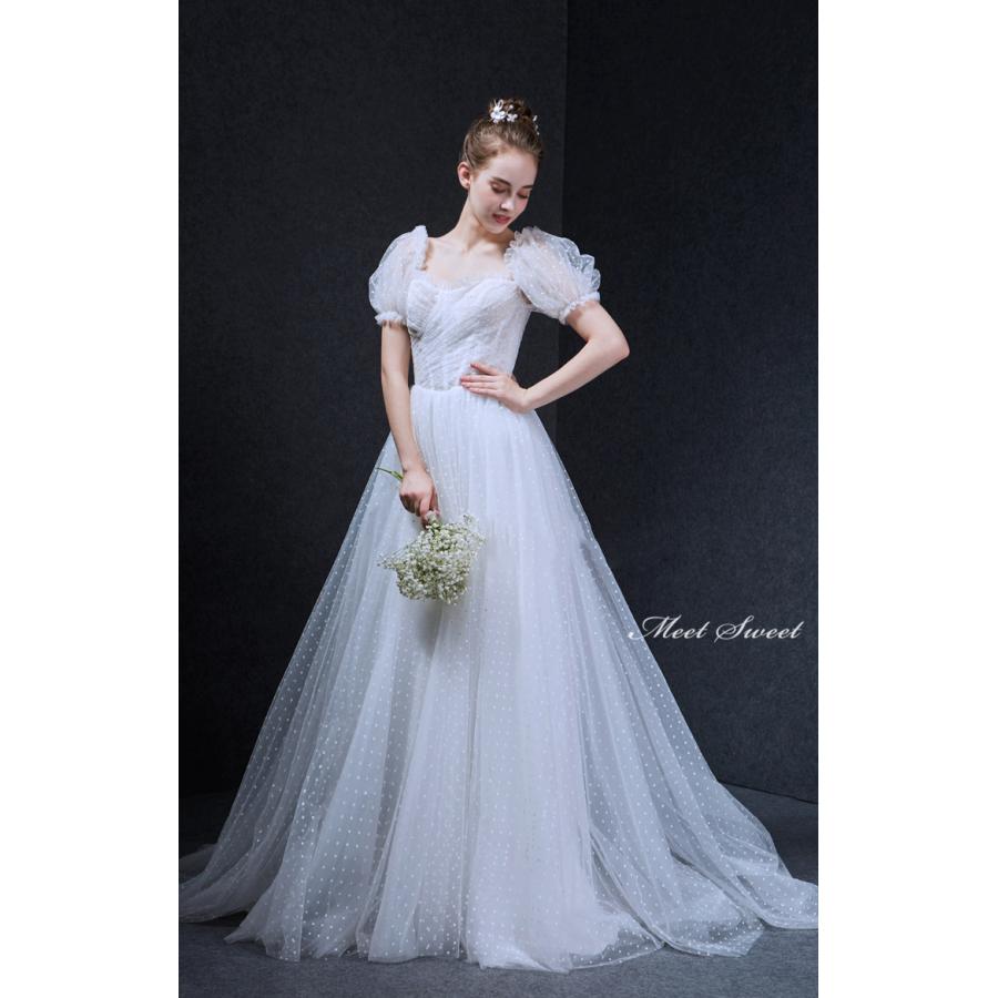 ミートスウィートのウェディングドレス ウエディングドレス 二次会 白 結婚式 披露宴 前撮り 後撮り ブライダル ロングドレス 花嫁 Aラインドレス 半袖 ファスナー オフショルダー 海外挙式 フォトウェディング オフホワイト wedding dress 小さいサイズ 大きいサイズ スレンダードレス｜アングル2