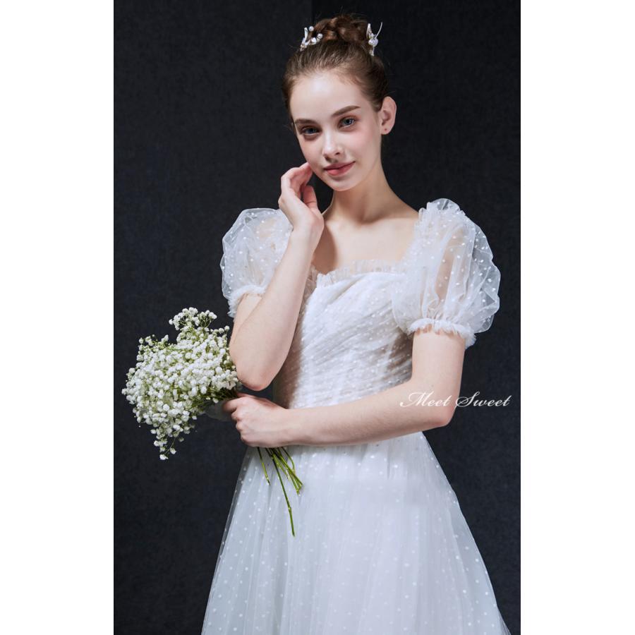 ミートスウィートのウェディングドレス ウエディングドレス 二次会 白 結婚式 披露宴 前撮り 後撮り ブライダル ロングドレス 花嫁 Aラインドレス 半袖 ファスナー オフショルダー 海外挙式 フォトウェディング オフホワイト wedding dress 小さいサイズ 大きいサイズ スレンダードレス｜アングル3