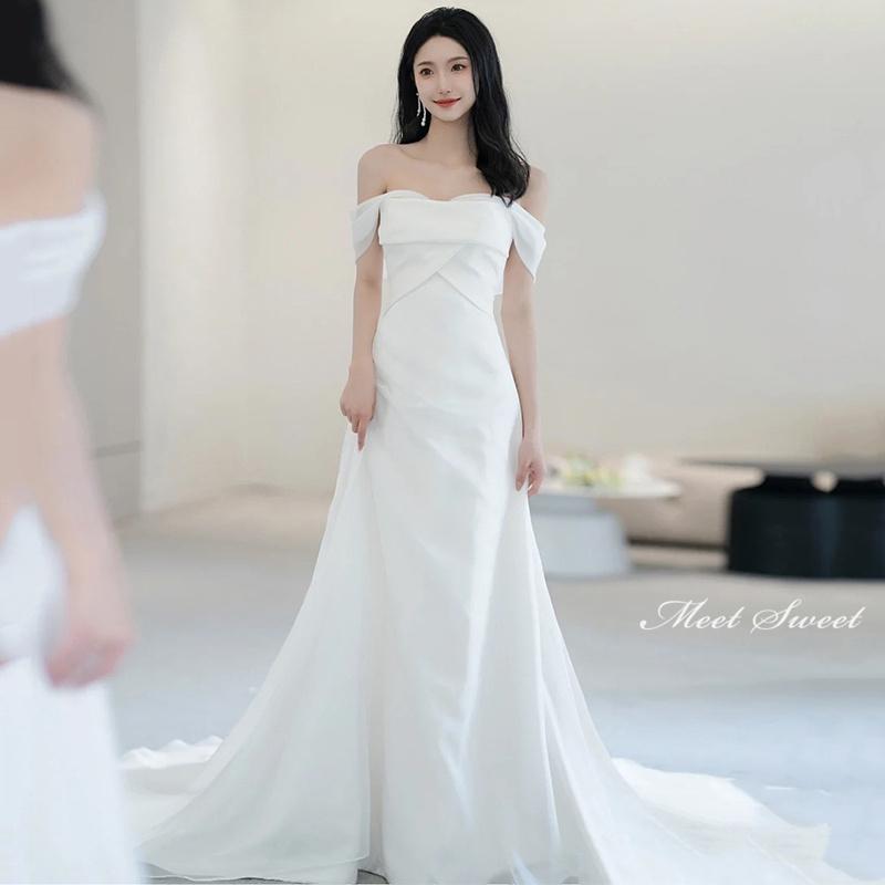 ウェディングドレス ウエディングドレス 二次会 結婚式 前撮り ブライダル ロングドレス 花嫁 スレンダードレス マーメイドドレス オフショルダー マーメード 海外挙式 フォトウェディング オフホワイト wedding dress スレンダーライン 小さいサイズ 大きいサイズ