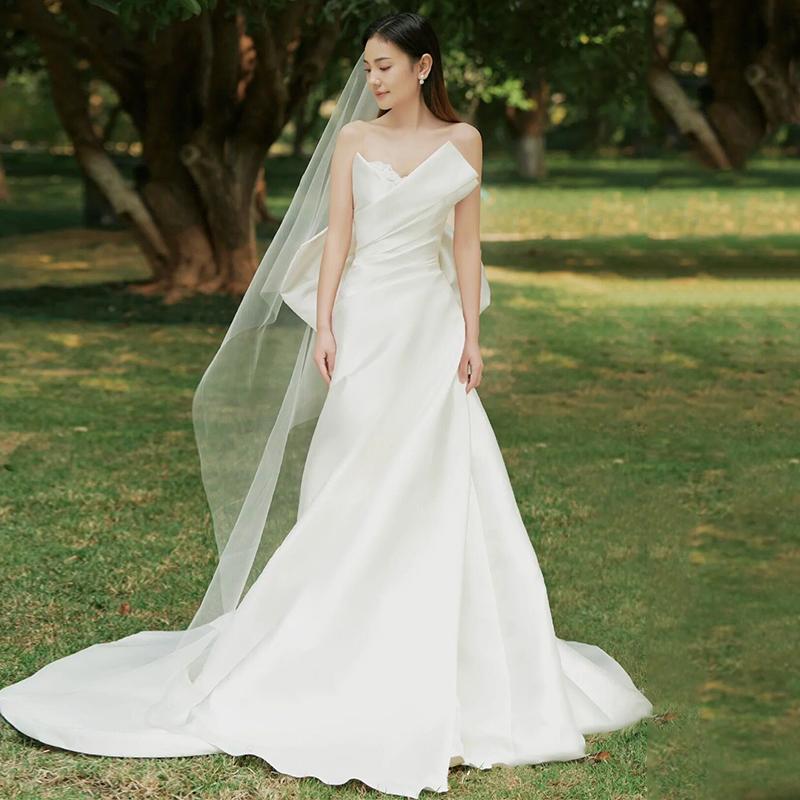 ウェディングドレス ウエディングドレス 二次会 結婚式 前撮り ブライダル ロングドレス 花嫁 スレンダードレス スレンダーライン 白 サテン ビスチェ ベアトップ 海外挙式 フォトウェディング オフホワイト wedding dress マーメイドドレス 小さいサイズ 大きいサイズ