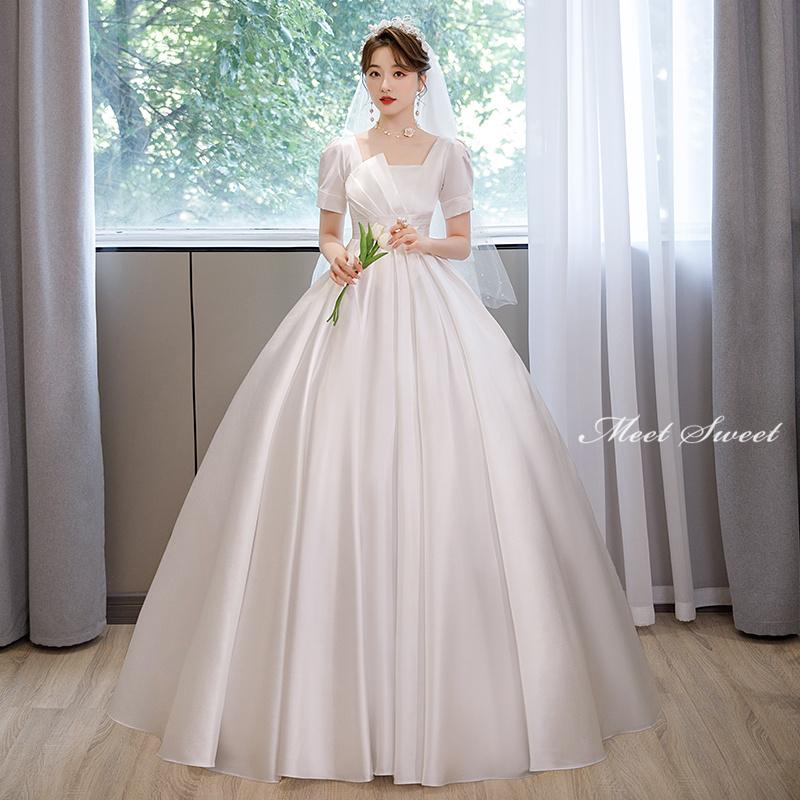 ウェディングドレス ウエディングドレス マタニティドレス 二次会 結婚式 プリンセスドレス ブライダル ロングドレス 花嫁 エンパイアドレス 半袖 ハイウエスト 海外挙式 ブライダル 前撮り オフホワイト wedding dress エンパイアライン 大きいサイズ セミオーダー