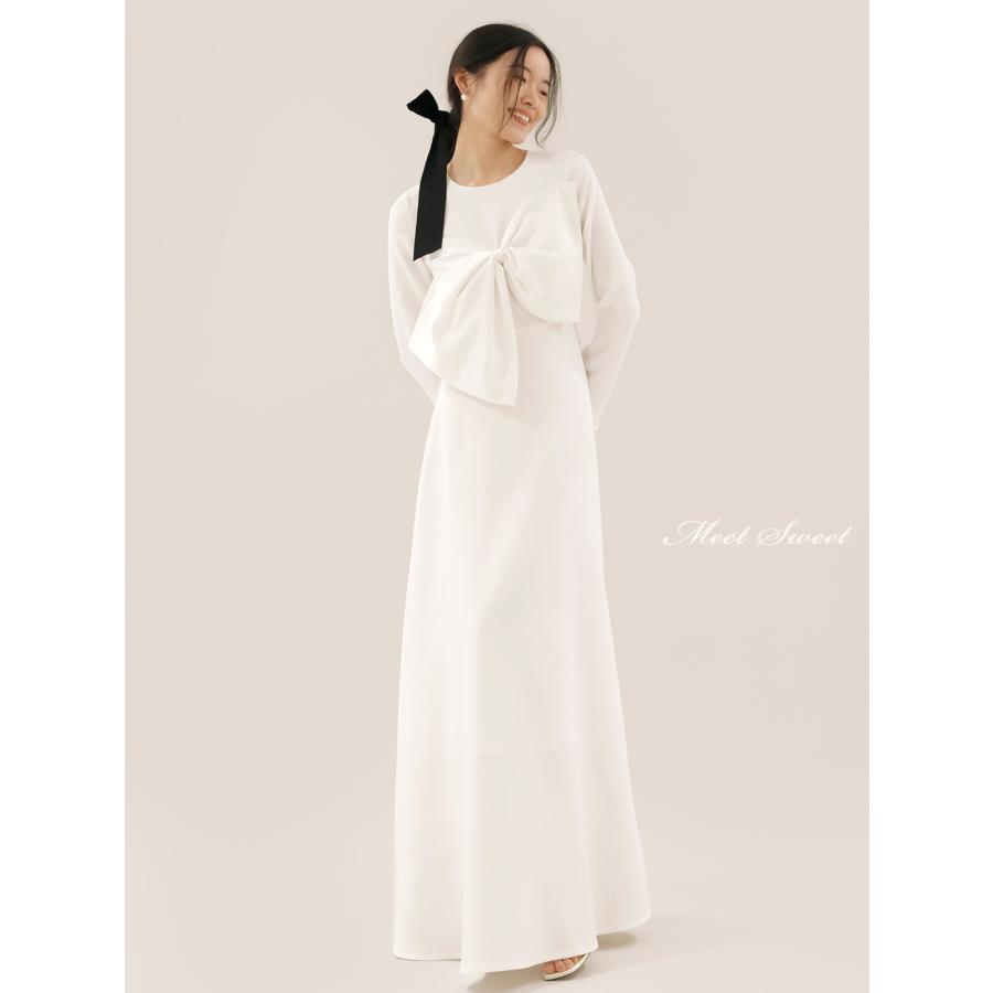 ウェディングドレス ウエディングドレス 二次会 結婚式 前撮り ブライダル ロングドレス 花嫁 スレンダードレス オフホワイト サテン 長袖 リボン ファスナー 海外挙式 フォトウェディング スレンダーライン wedding dress シンプル 秋冬 小さいサイズ 大きいサイズ