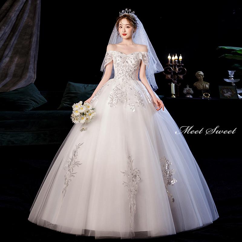 ウェディングドレス ウエディングドレス 二次会 結婚式 前撮り ブライダル ロングドレス 花嫁 プリンセスドレス プリンセスラインドレス オフショルダー レース 海外挙式 フォトウェディング オフホワイト wedding dress Aラインドレス 小さいサイズ 大きいサイズ