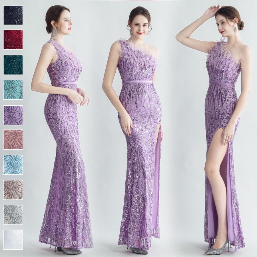 カラードレス マーメイドドレス パーティードレス ワンショルダー スリット イブニングドレス ウェディングドレス ウエディングドレス 結婚式 二次会 発表会 演奏会 ブラック ワインレッド グリーン ミントグリーン ゴールド シルバー ホワイト ブルー ピンク パープル