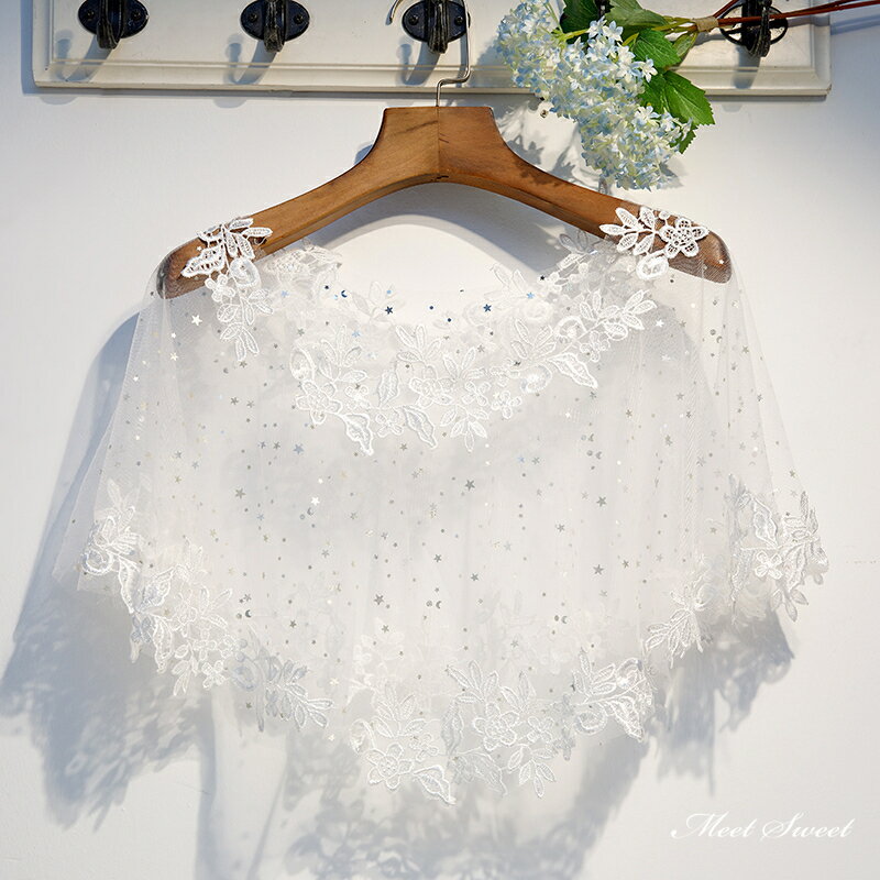 ウエディングショール ウェディングケープ ウェディングショール オフホワイト ケープ ブライダル 結婚式 二次会 披露宴 花嫁 肩掛け 春夏 白 星 レース ウエディングケープ ウェディングボレロ ウエディングボレロ マント 花嫁小物 海外挙式 前撮り フォーマル