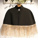 ウエディングショール ウェディングケープ ウェディングショール ブラック ケープ ブライダル 結婚式 二次会 披露宴 花嫁 肩掛け フリンジ ハイネック ウエデ...