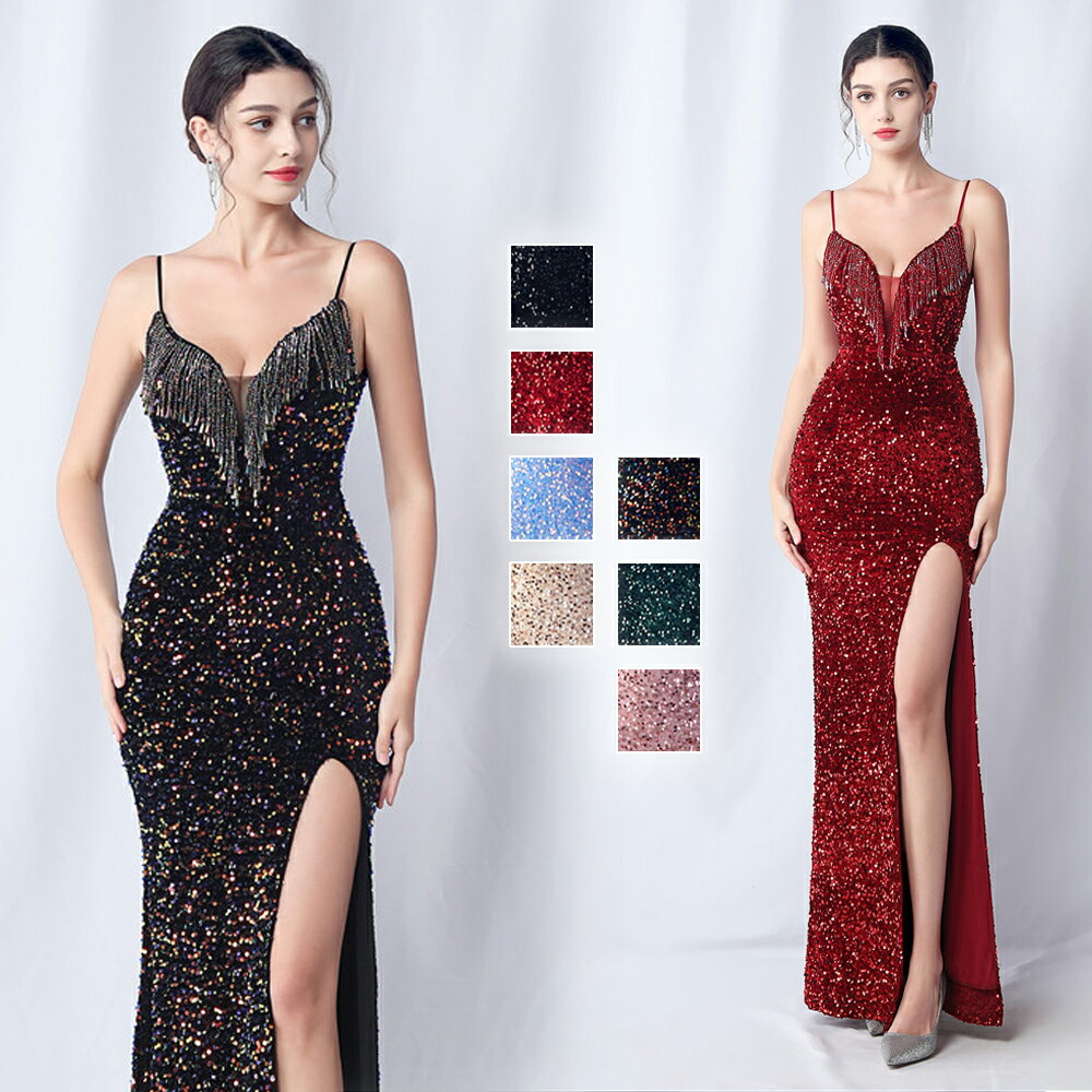 カラードレス マーメイドドレス パーティードレス 袖なし キラキラ イブニングドレス ウェディングドレス ウエディングドレス 結婚式 ..