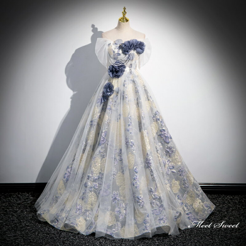 カラードレス 2Way ロングドレス パーティードレス イエロー 花柄 青 ウェディングドレス ウエディングドレス 結婚式 二次会 花嫁 前撮り 演奏会 発表会 オフショルダー 披露宴 ブライダル フォーマルドレス 成人式 卒業式 コンサート 舞台 演出 イブニングドレス