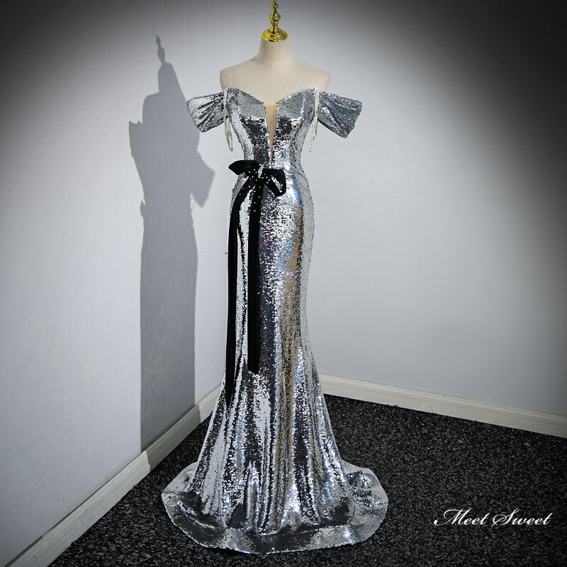 カラードレス ロングドレス シルバー マーメイドドレス パーティードレス ウェディングドレス ウエディングドレス 結婚式 二次会 花嫁 ..