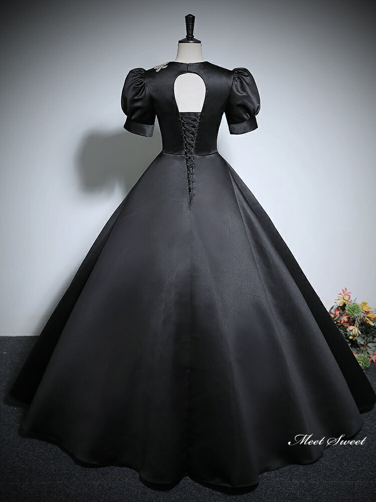 カラードレス ロングドレス パーティードレス ブラック パフスリーブ 黒 ウェディングドレス ウエディングドレス 結婚式 二次会 花嫁 前撮り 演奏会 発表会 カクテルドレス 披露宴 ブライダル フォーマルドレス 成人式 卒業式 コンサート 舞台 演出 イブニングドレス