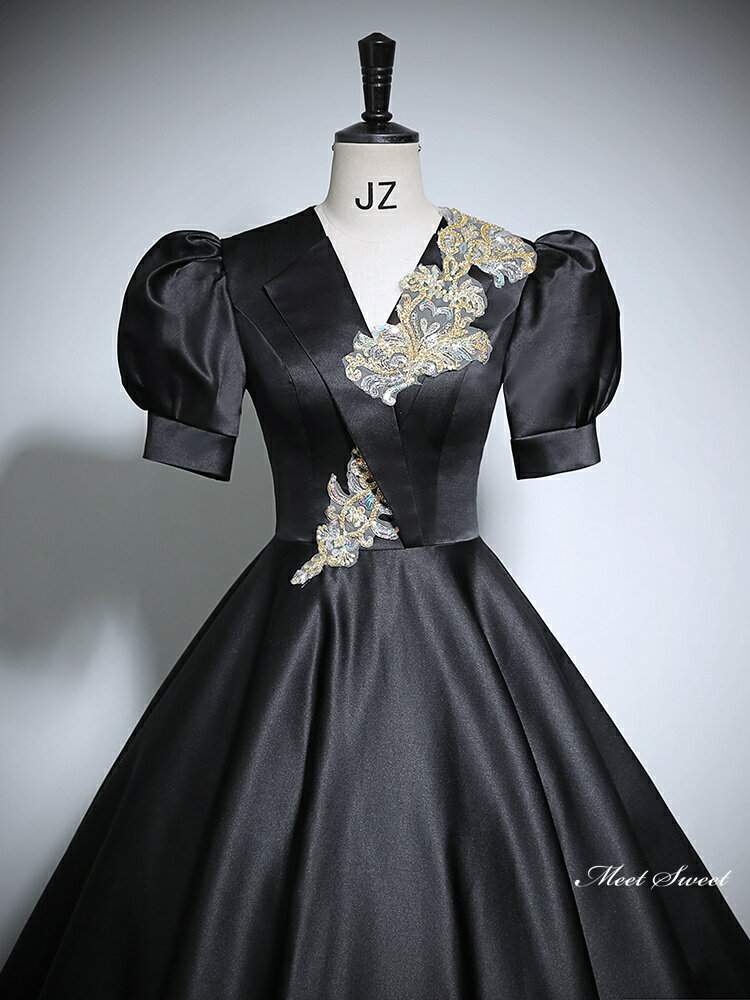 カラードレス ロングドレス パーティードレス ブラック パフスリーブ 黒 ウェディングドレス ウエディングドレス 結婚式 二次会 花嫁 前撮り 演奏会 発表会 カクテルドレス 披露宴 ブライダル フォーマルドレス 成人式 卒業式 コンサート 舞台 演出 イブニングドレス