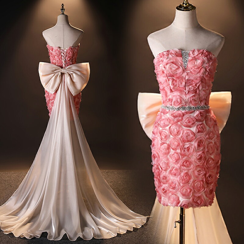 カラードレス ミニドレス ビスチェ ピンク 大きいリボン パーティードレス ウェディングドレス ウエディングドレス 結婚式 二次会 花嫁 前撮り 演奏会 発表会 カクテルドレス 披露宴 ブライダル フォーマルドレス 成人式 卒業式 コンサート 舞台 演出 イブニングドレス