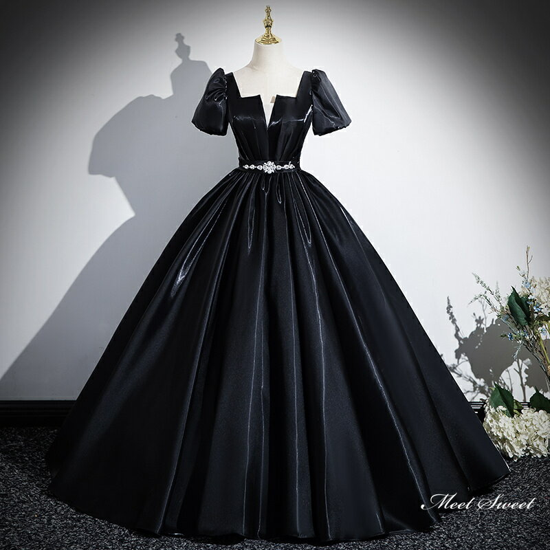 カラードレス ロングドレス パーティードレス ブラック 半袖 プリンセスドレス ウェディングドレス ウエディングドレス 結婚式 二次会 演奏会 発表会 披露宴 花嫁 前撮り ブライダル フォーマルドレス 成人式 卒業式 コンサート 舞台 演出 イブニングドレス