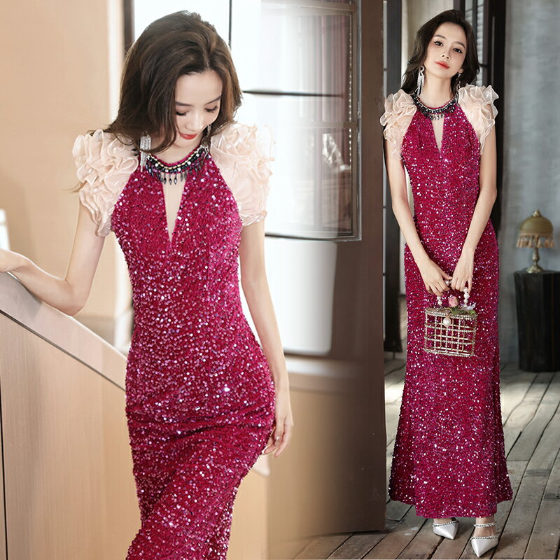 【マラソンP2倍×最大2000円クーポン 10/17 9:59まで】カラードレス キラキラ パーティードレス マーメイドドレス ローズピンク ウェディングドレス ウエディングドレス 結婚式 二次会 花嫁 前撮り 演奏会 発表会 カクテルドレス 披露宴 ブライダル フォーマルドレス