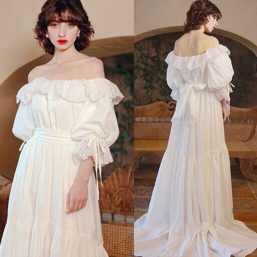 ウェディングドレス ロングドレス サテン パフスリーブ レトロ調 オフショルダー フリル 二次会 結婚式 前撮り ブライダル 花嫁 ウエディングドレス 海外挙式 オフホワイト パーティードレス フォトウェディング 小さいサイズ 大きいサイズ wedding dress ウェディングドレス ロングドレス サテン パフスリーブ レトロ調 オフショルダー フリル 二次会 結婚式 前撮り ブライダル 花嫁 ウエディングドレス 海外挙式 オフホワイト パーティードレス フォトウェディング 小さいサイズ 大きいサイズ wedding dress