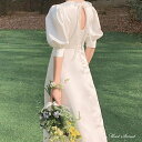 ウェディングドレス ロングドレス スレンダードレス パフスリーブ 二次会 結婚式 前撮り ワンピース シンプル 白 ブライダル 花嫁 ウエディングドレス 海外挙...
