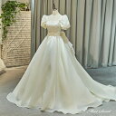 ウェディングドレス ロングドレス Aラインドレス パフスリーブ オーガンジー 半袖 可愛い 二次会 結婚式 前撮り ブライダル 花嫁 ウエディングドレス 海外挙...