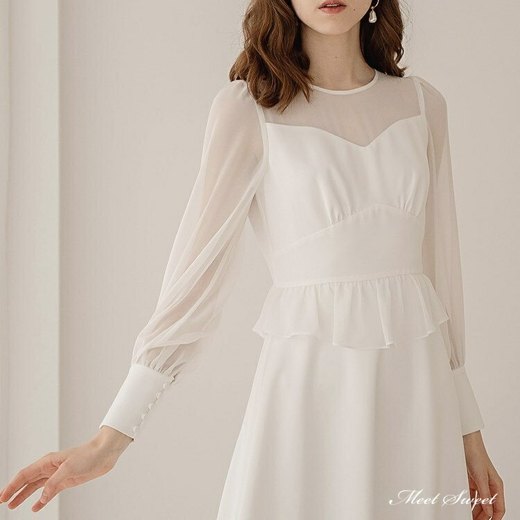 ウェディングドレス ロングドレス スレンダードレス 長袖 ロングスリーブ サテン 切替 上品 二次会 結婚式 前撮り ブライダル 花嫁 ウエディングドレス 海外挙式 オフホワイト パーティードレス フォトウェディング 小さいサイズ 大きいサイズ wedding dress