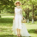 ウェディングドレス ミモレドレス 前短後長ドレス チュール フリル 長袖 ハイネック 二次会 結婚式 前撮り 後撮り ブライダル 花嫁 ウエディングドレス 海外挙式 オフホワイト パーティードレス フォトウェディング 小さいサイズ 大きいサイズ wedding dress