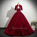 カラードレス 2点セット ベルベット ワインレッド 演奏会 発表会 二次会 花嫁 ウエディングドレス コンクール ウェディングドレス ノースリーブ ケープ 編み上げ ロングドレス 前撮り イブニングドレス イベント Aラインドレス プリンセスドレス 演奏会用ドレス(4)